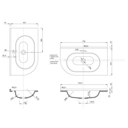Sapho - Hoek-inbouwwastafel PULSE 75x43 cm marmer/wit