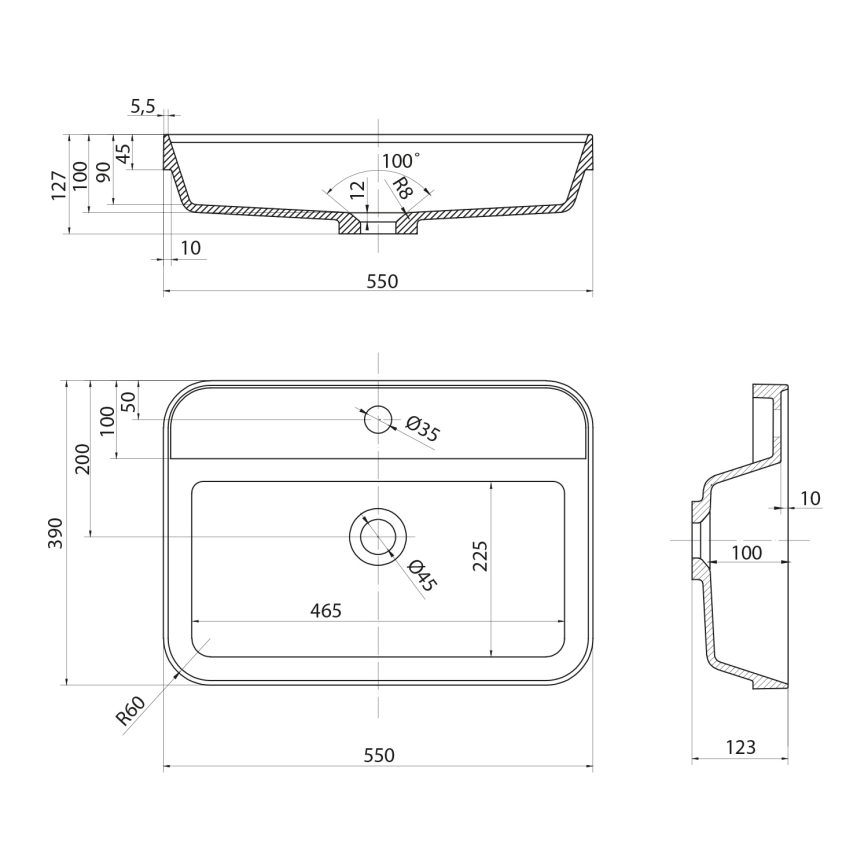 Sapho - Inbouwwastafel 55x39 cm keramiek/wit