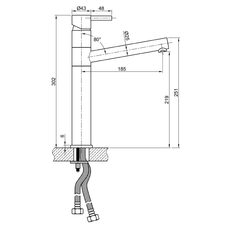 Sapho - Keukenkraan MINIMAL 30 cm RVS