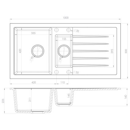Sapho - Keukenspoelbak 100x50 cm graniet/wit