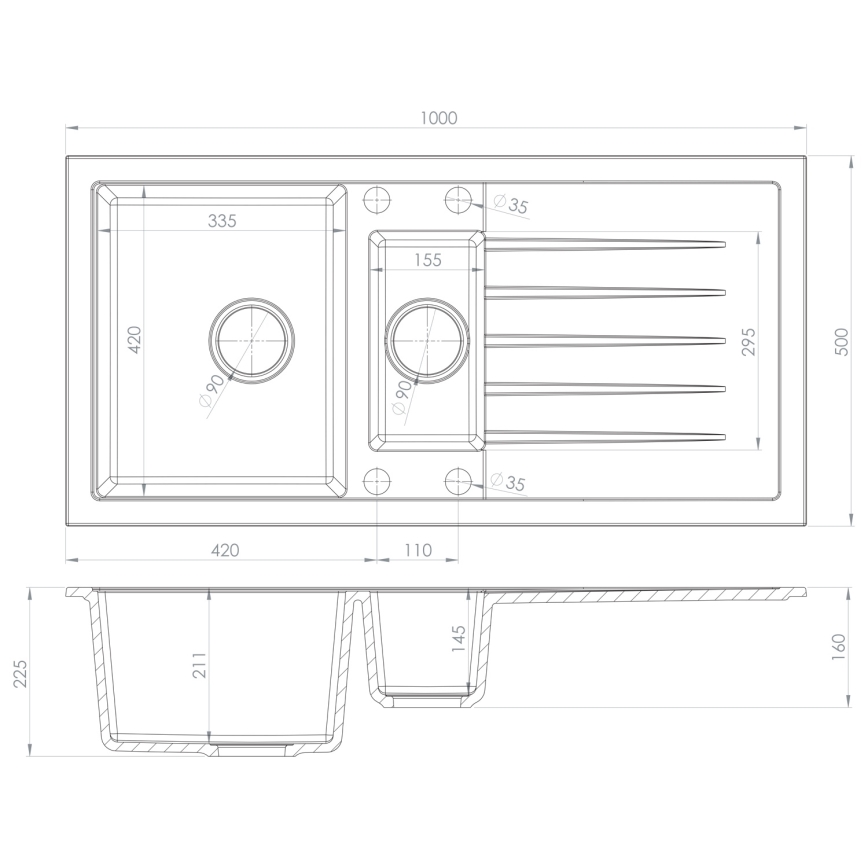 Sapho - Keukenspoelbak 100x50 cm graniet/zwart