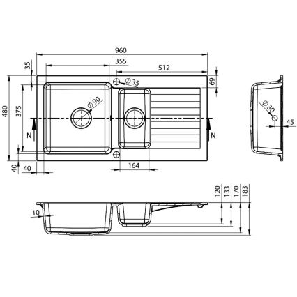 Sapho - Keukenspoelbak 48x96 cm graniet/beige