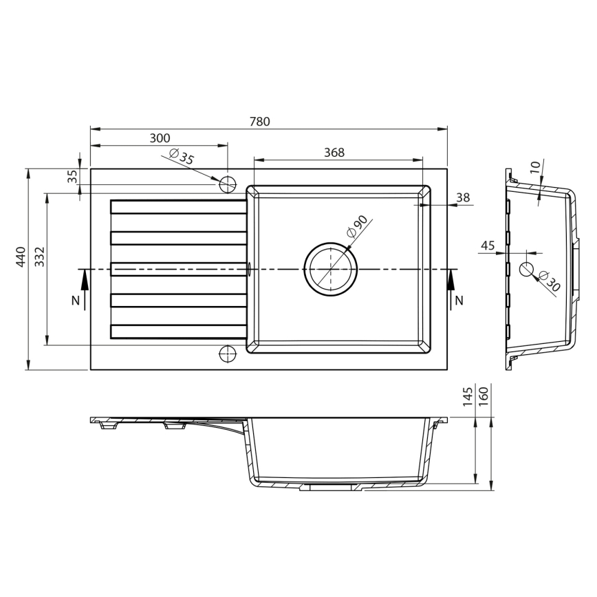 Sapho - Keukenspoelbak 78x44 cm graniet/wit