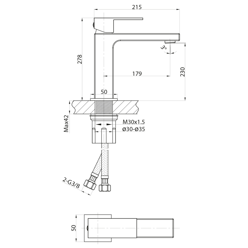 Sapho - Kraan voor wastafel CUBEMIX 27,8 cm mat zwart