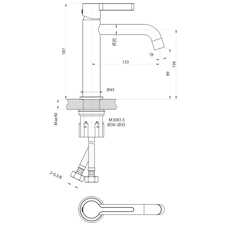 Sapho - Kraan voor wastafel ICONIC 18,7 cm mat zwart