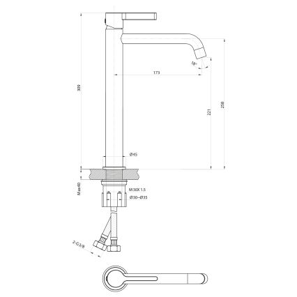 Sapho - Kraan voor wastafel ICONIC 30,9 cm mat zwart