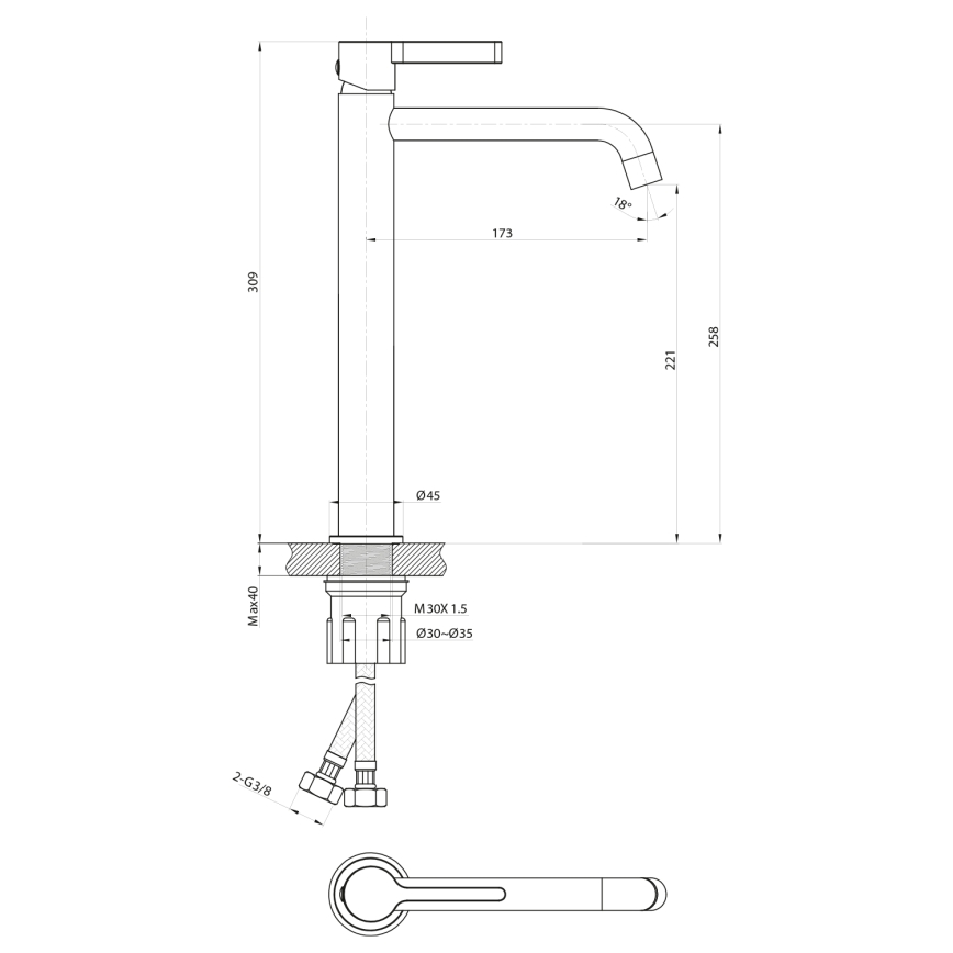 Sapho - Kraan voor wastafel ICONIC 30,9 cm mat zwart