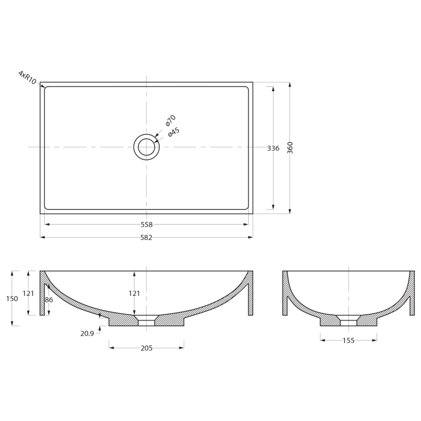 Sapho - Opbouwwastafel 58x36 cm beton/zwart