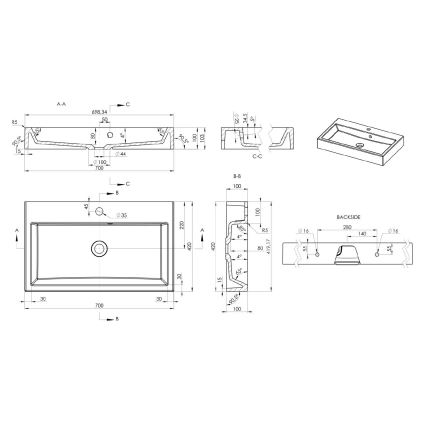 Sapho - Opbouwwastafel ORINOKO 70x42 cm marmer/wit