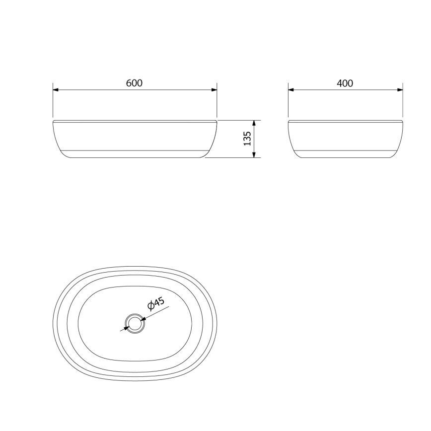 Sapho - Opbouwwastafel PRIORI 60x40 cm keramiek/zwart/blauw