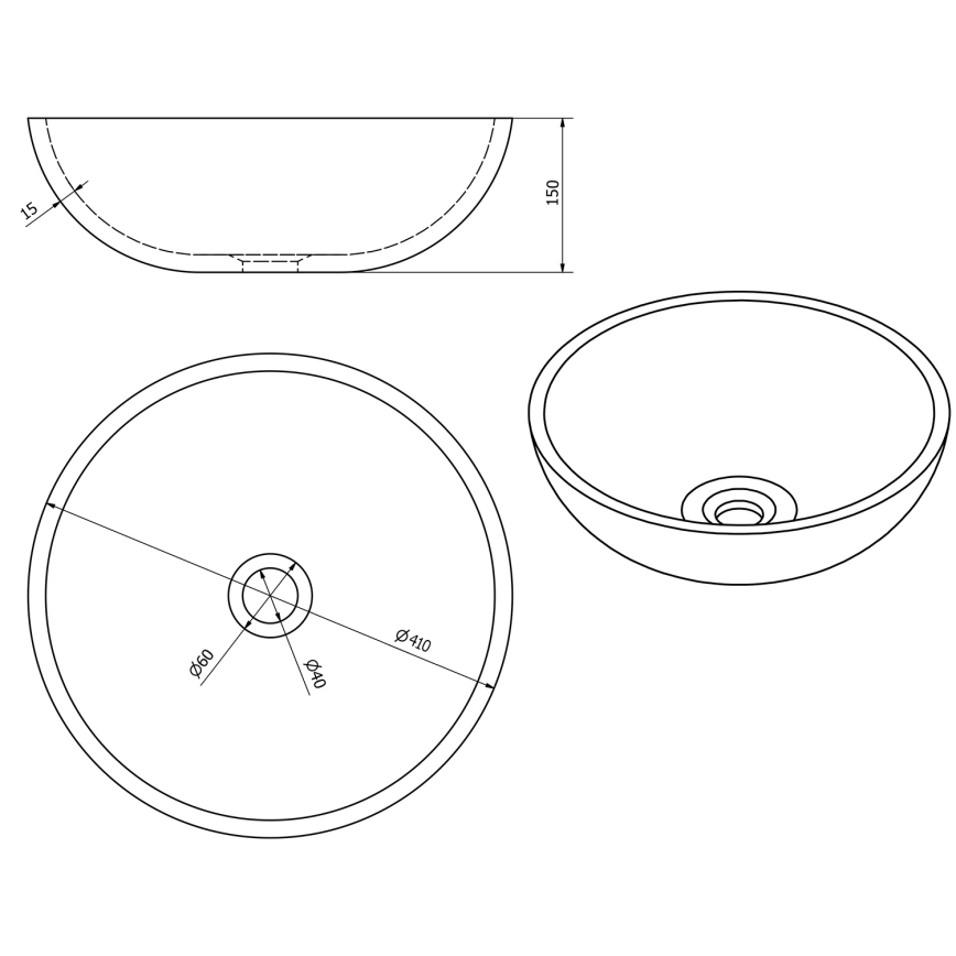 Sapho - Opbouwwastafel PRIORI Ø 41 cm keramiek/veelkleurig