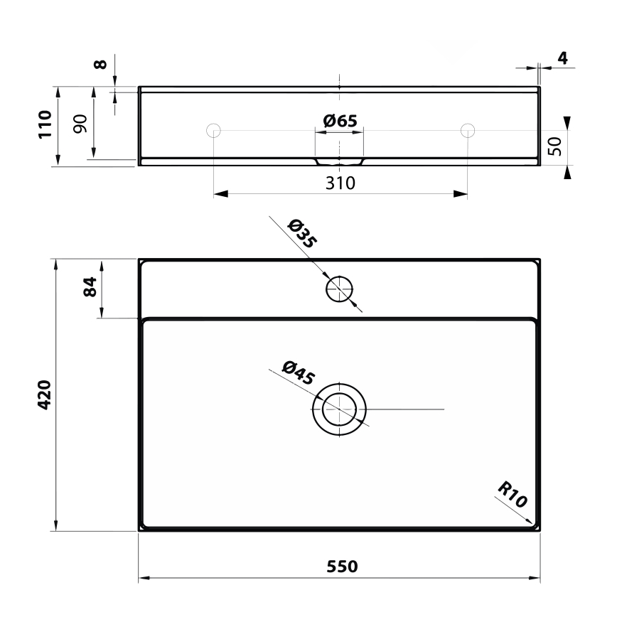 Sapho - Opzetwastafel AURUM 55x42 cm geborsteld roestvrij staal