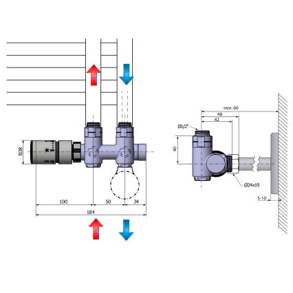Sapho - Thermostatische aansluitset voor middenaansluiting TWIN COMBI links/glanzend chroom
