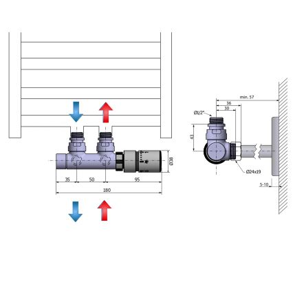 Sapho - Thermostatische aansluitset voor middenaansluiting TWIN, rechts, glanzend chroom