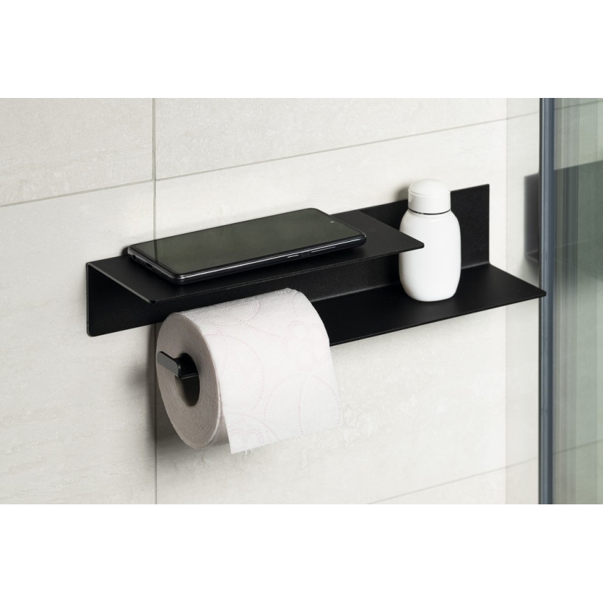 Sapho - Toiletrolhouder met plankje 9,5 x 35 cm mat zwart