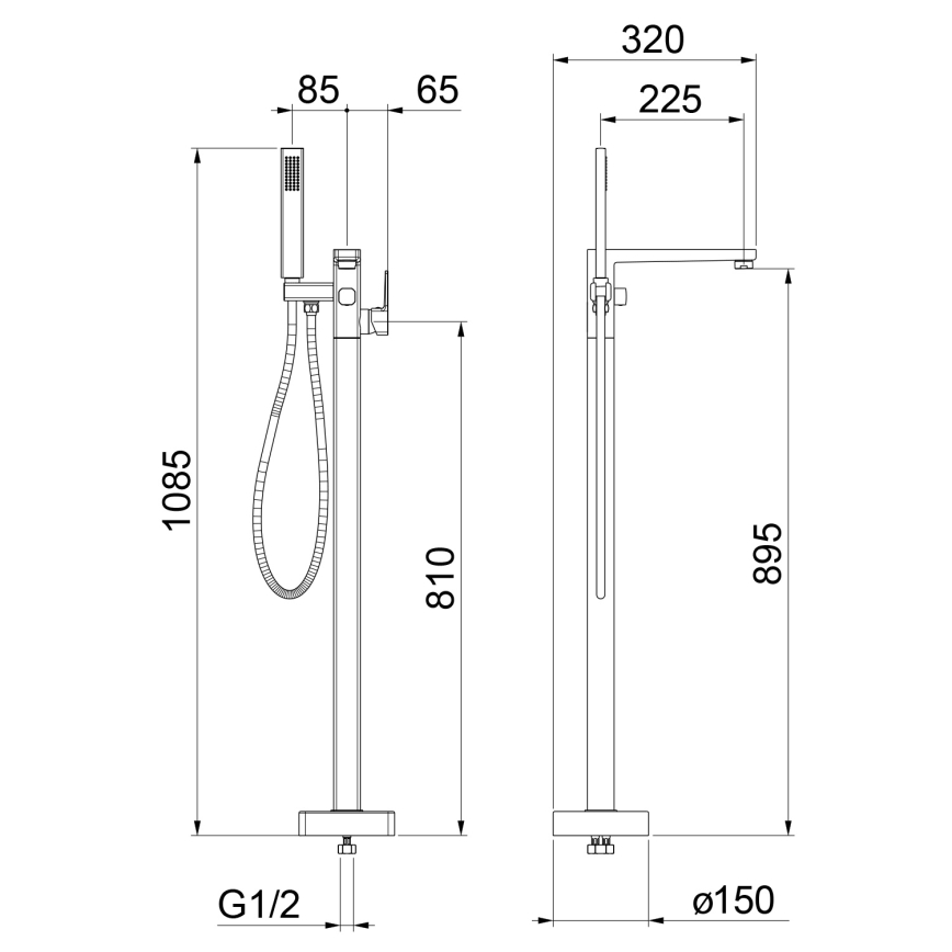 Sapho - Vrijstaande badset met mengkraan TURSI mat zwart