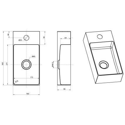 Sapho - Wandgemonteerde wastafel AURUM 36,5x18 cm mat koperkleurig