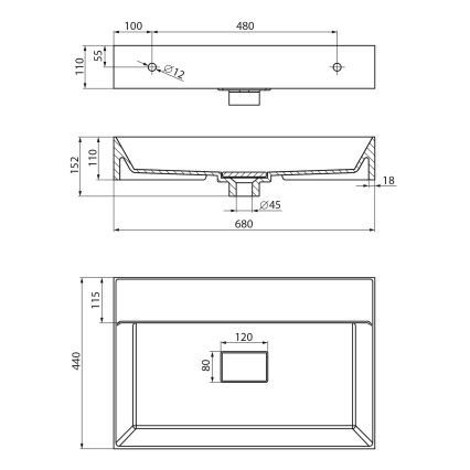 Sapho - Wandgemonteerde wastafel GODIVA 68x44 cm marmer/wit