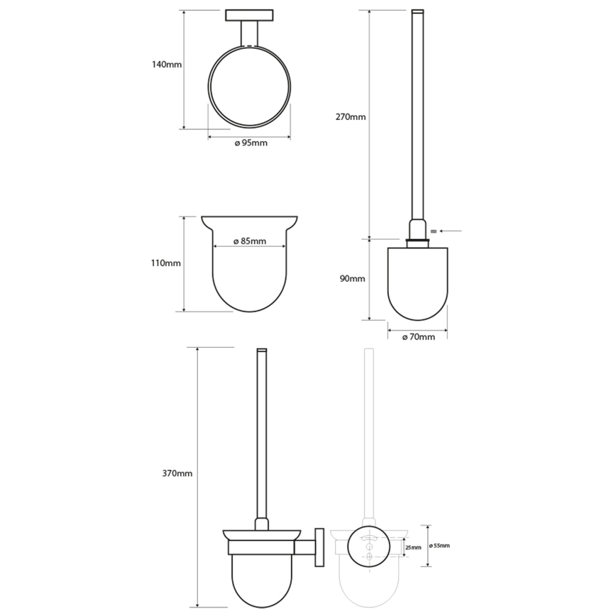 Sapho - Wandgemonteerde wc-borstel X-ROUND melkglas/wit