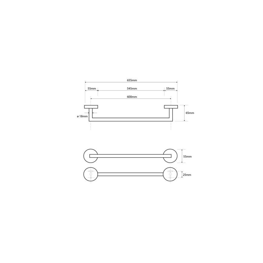 Sapho - Wandhanddoekhouder X-ROUND 6,5x65,5 cm glanzend chroom