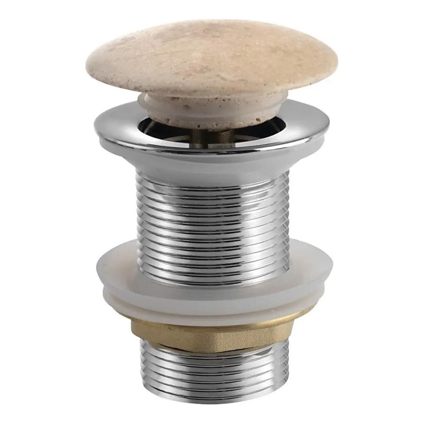 Sapho - Wastafelafvoer Click-Clack BLOK Ø 6,7 cm travertijn/glanzend chroom