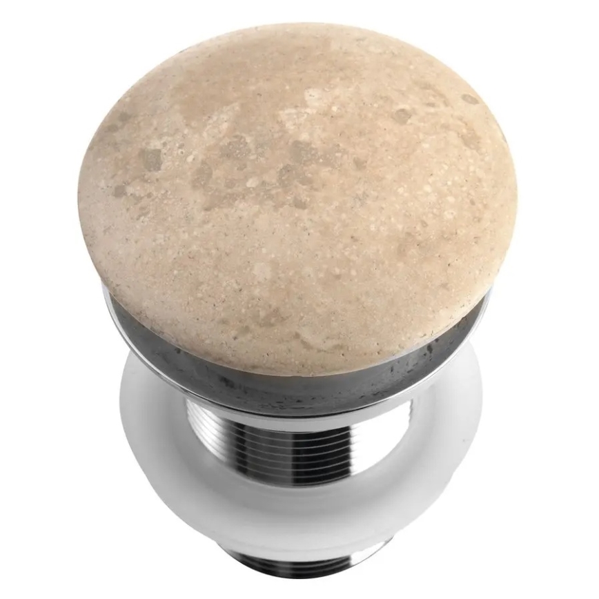 Sapho - Wastafelafvoer Click-Clack BLOK Ø 6,7 cm travertijn/glanzend chroom