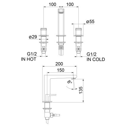 Sapho - Wastafelmengkraan 3-gats TURSI glanzend chroom