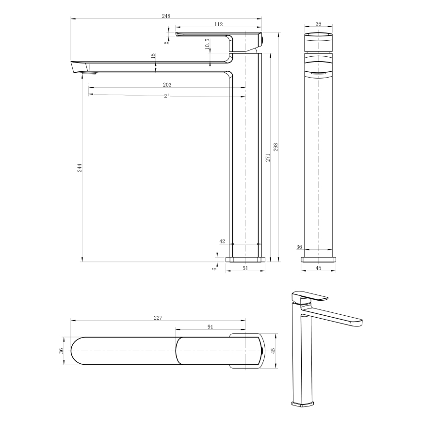 Sapho - Wastafelmengkraan MIXONA 29,8 cm glanzend chroom