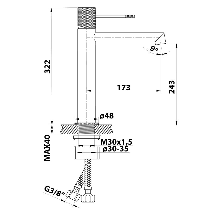 Sapho - Wastafelmengkraan SOLARIS 32 cm mat zwart