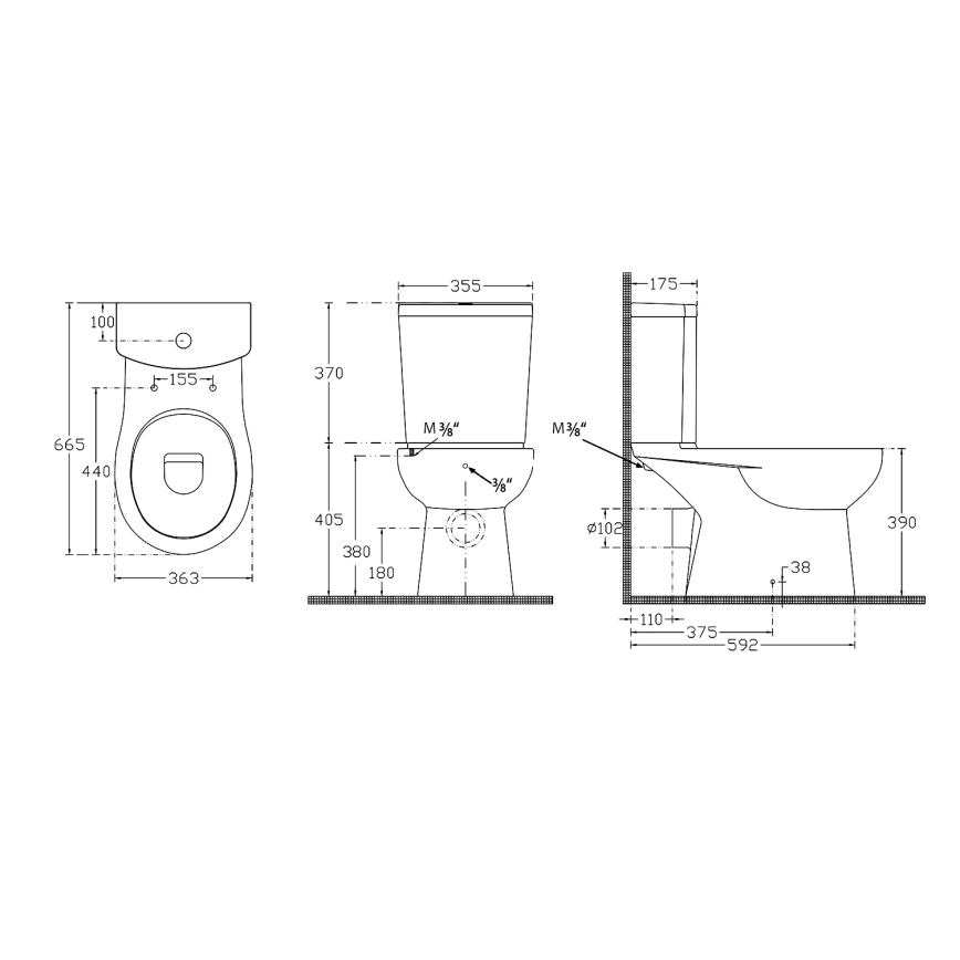 Sapho - WC-combinatie met bidetdouche, achterafvoer, keramiek/wit