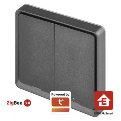 Schakelaar 2-knops GoSmart 1xCR2430 Tuya zwart