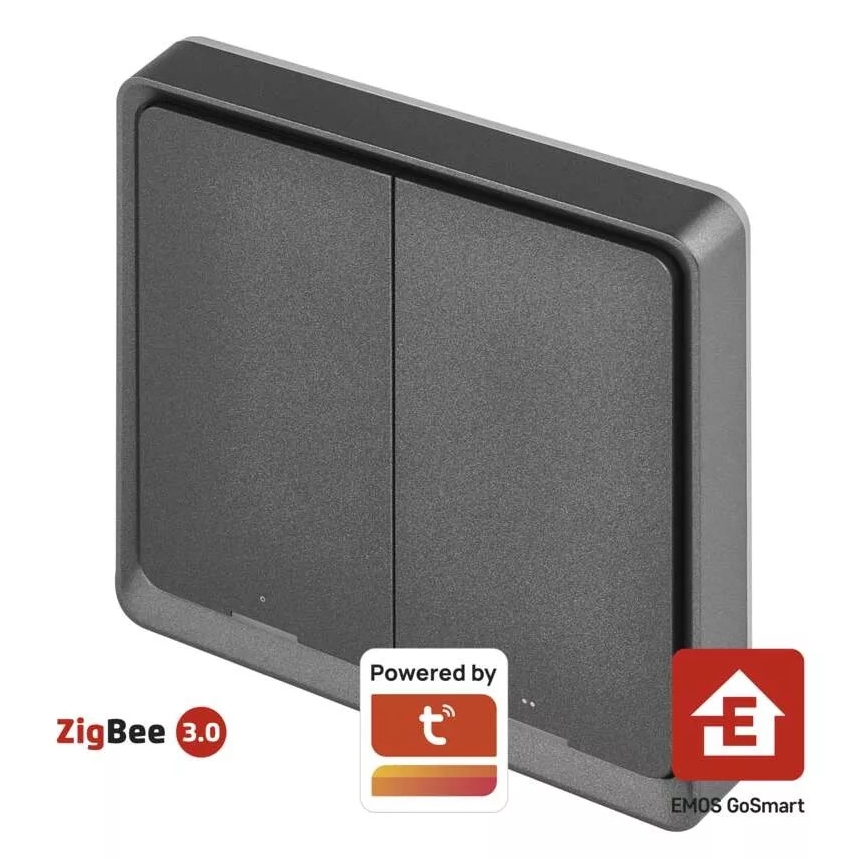 Schakelaar 2-knops GoSmart 1xCR2430 Tuya zwart