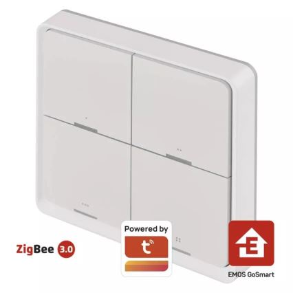 Schakelaar 4-knops GoSmart 1xCR2430 Tuya wit