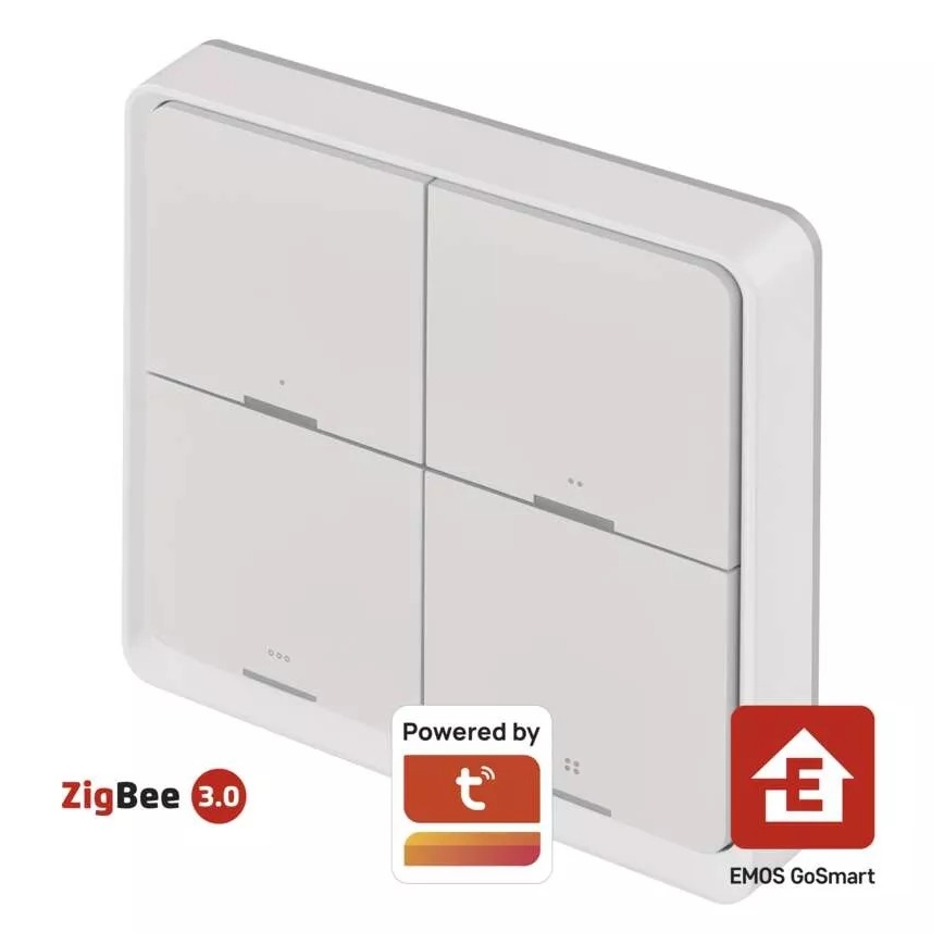 Schakelaar 4-knops GoSmart 1xCR2430 Tuya wit