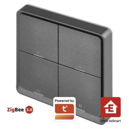 Schakelaar 4-knops GoSmart 1xCR2430 Tuya zwart