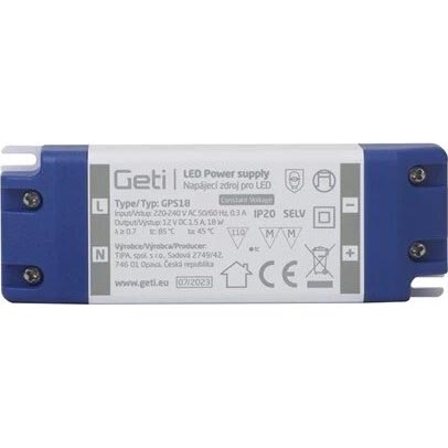 Schakelende voeding voor LED-strips 18W/12V IP20