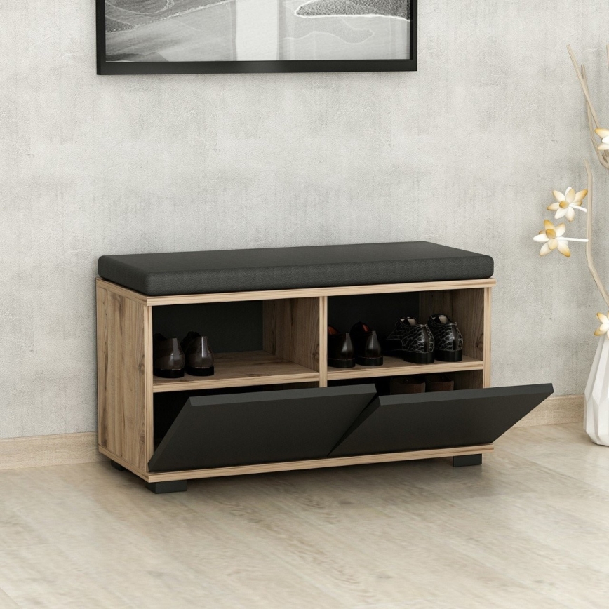 Schoenenkast DRAGO 42x80 cm zwart/walnoot