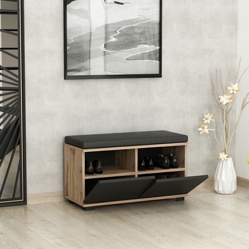 Schoenenkast DRAGO 42x80 cm zwart/walnoot