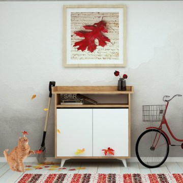 Schoenenkast SPRINGA 102x100 cm wit/bruin