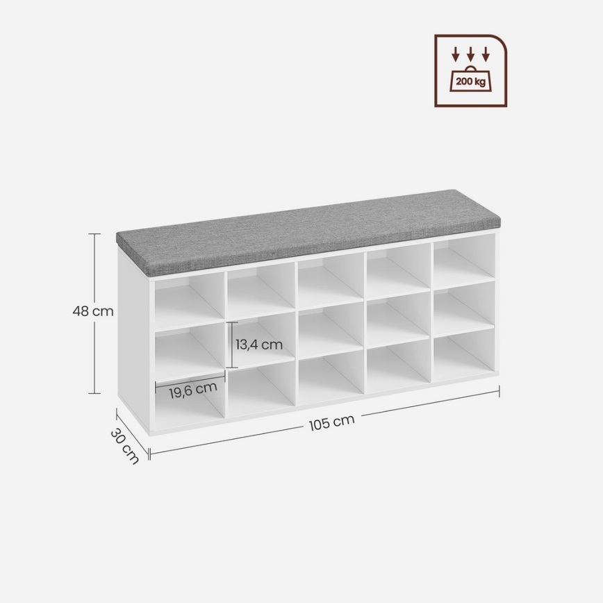 Schoenenkast VOREN 105x48x30 cm wit/grijs