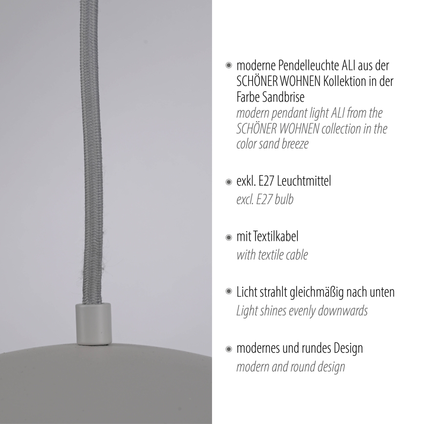 Schöner Wohnen 11728-39 - Hanglamp aan snoer ALI 1xE27/25W/230V Ø 38 cm grijs