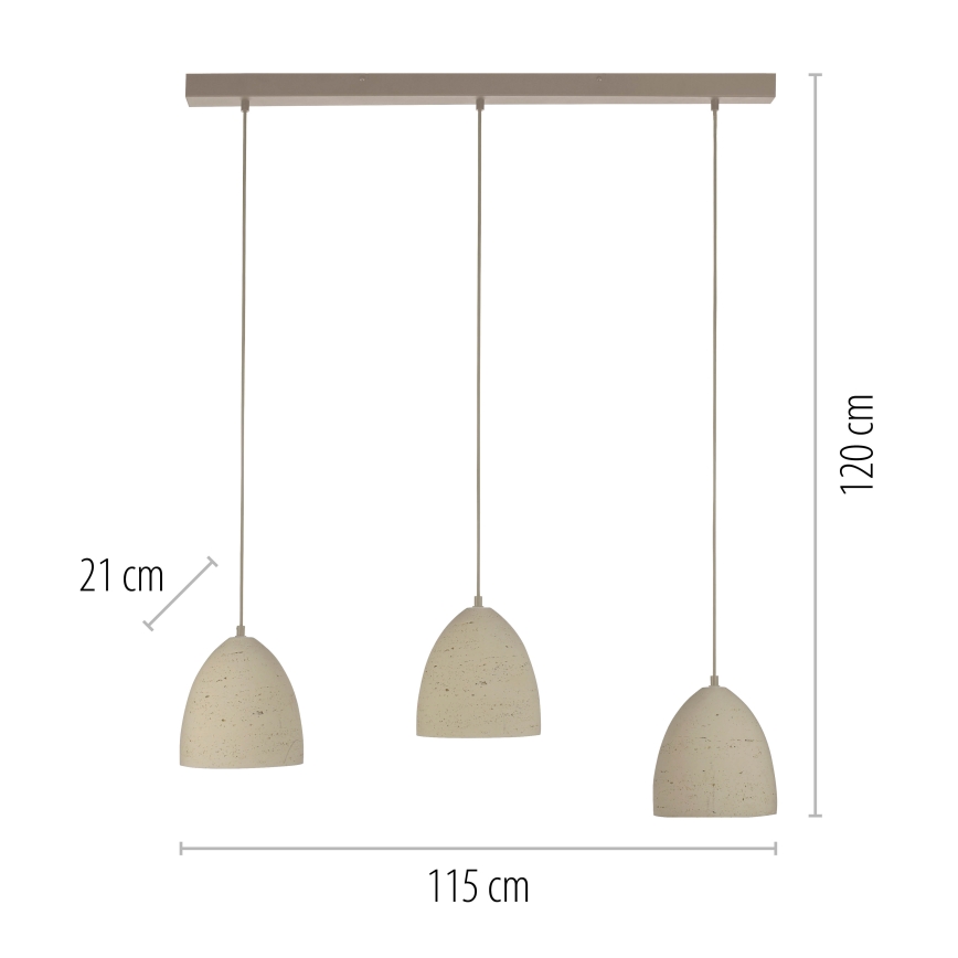Schöner Wohnen 12541-42 - Hanglamp aan kabel TRAVENTA 3xE27/40W/230V beton