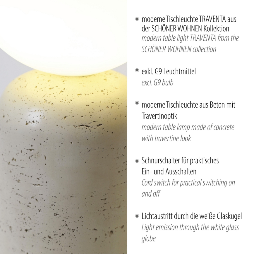 Schöner Wohnen 12543-42 - Tafellamp TRAVENTA 1xG9/10W/230V beton