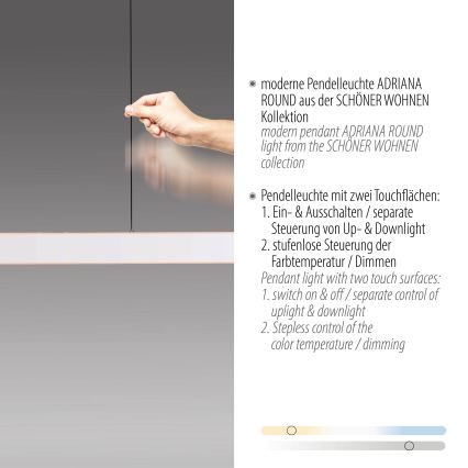 Schöner Wohnen 12577-16 - LED-dimbare hanglamp aan kabel ADRIANA ROUND 2xLED/24W/230V 2700/3000/3500/4000/5000K 160 cm wit