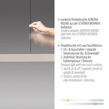 Schöner Wohnen 12577-39 - Dimbare LED-hanglamp met kabel ADRIANA ROUND 2xLED/24W/230V 2700/3000/3500/4000/5000K grijs