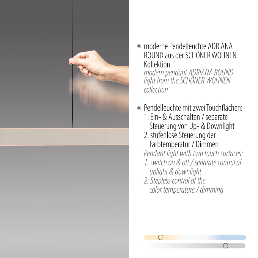 Schöner Wohnen 12577-39 - Dimbare LED-hanglamp met kabel ADRIANA ROUND 2xLED/24W/230V 2700/3000/3500/4000/5000K grijs