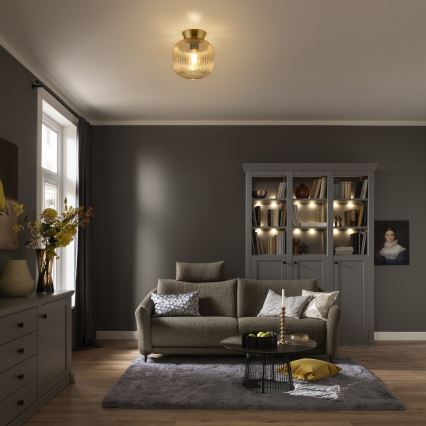 Schöner Wohnen 13574-27 - Plafondlamp NAMI 1xE27/25W/230V Ø 20 cm goudkleurig/beige/gerookt