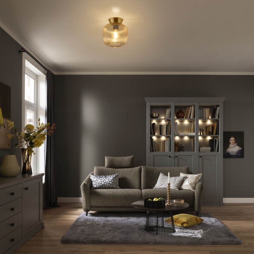 Schöner Wohnen 13574-27 - Plafondlamp NAMI 1xE27/25W/230V Ø 20 cm goudkleurig/beige/gerookt