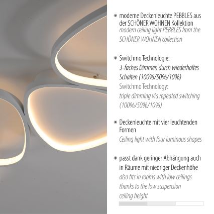 Schöner Wohnen 14039-16 - LED Dimbare plafondlamp PEBBLES LED/35,5W/230V wit