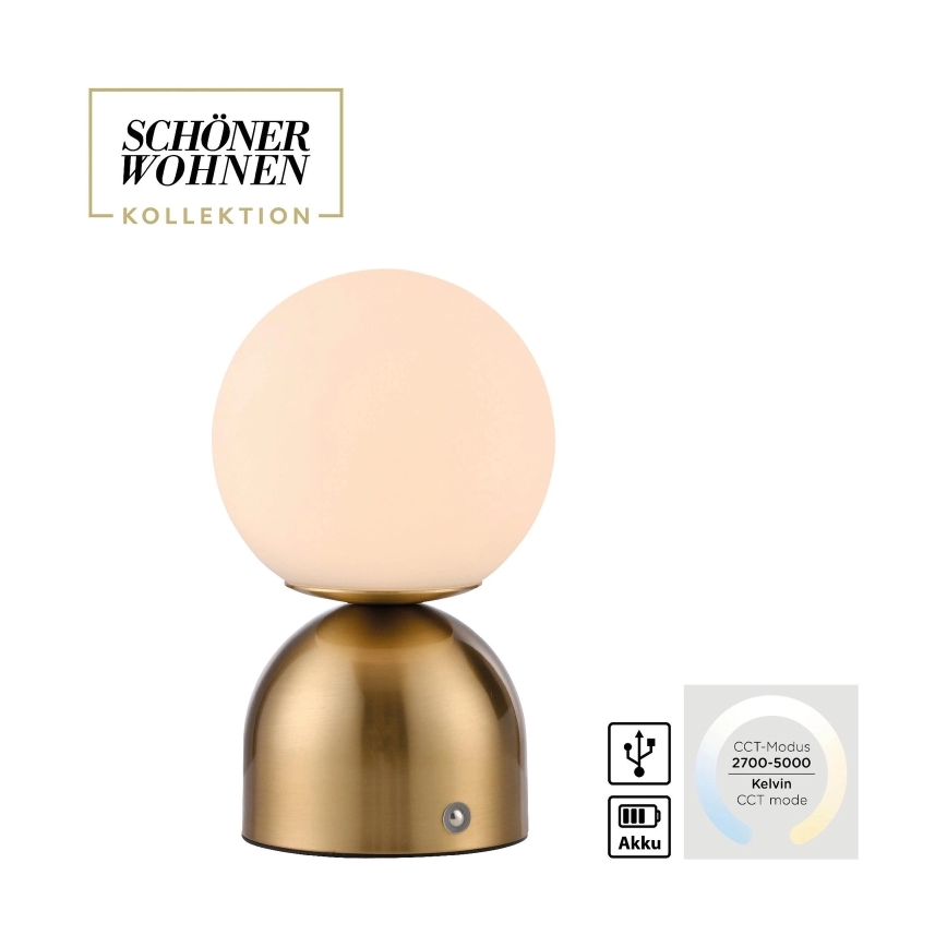 Schöner Wohnen 19218-12 - LED dimbare aanraak-oplaadbare tafellamp RUDI LED/1,2W/5V 3000-6000K 1200 mAh goudkleurig